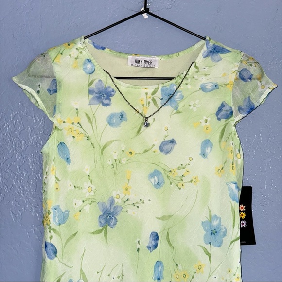 Vintage Y2K Amy Byer Dress Green Floral Size Medium - Picture 3 of 8